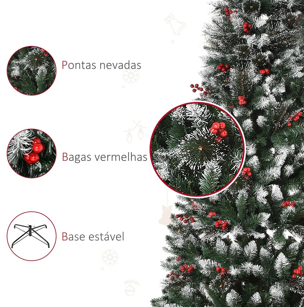 Árvore de Natal Artificial 180cm Ignífugo com 539 Ramos 51 Bagas Folha