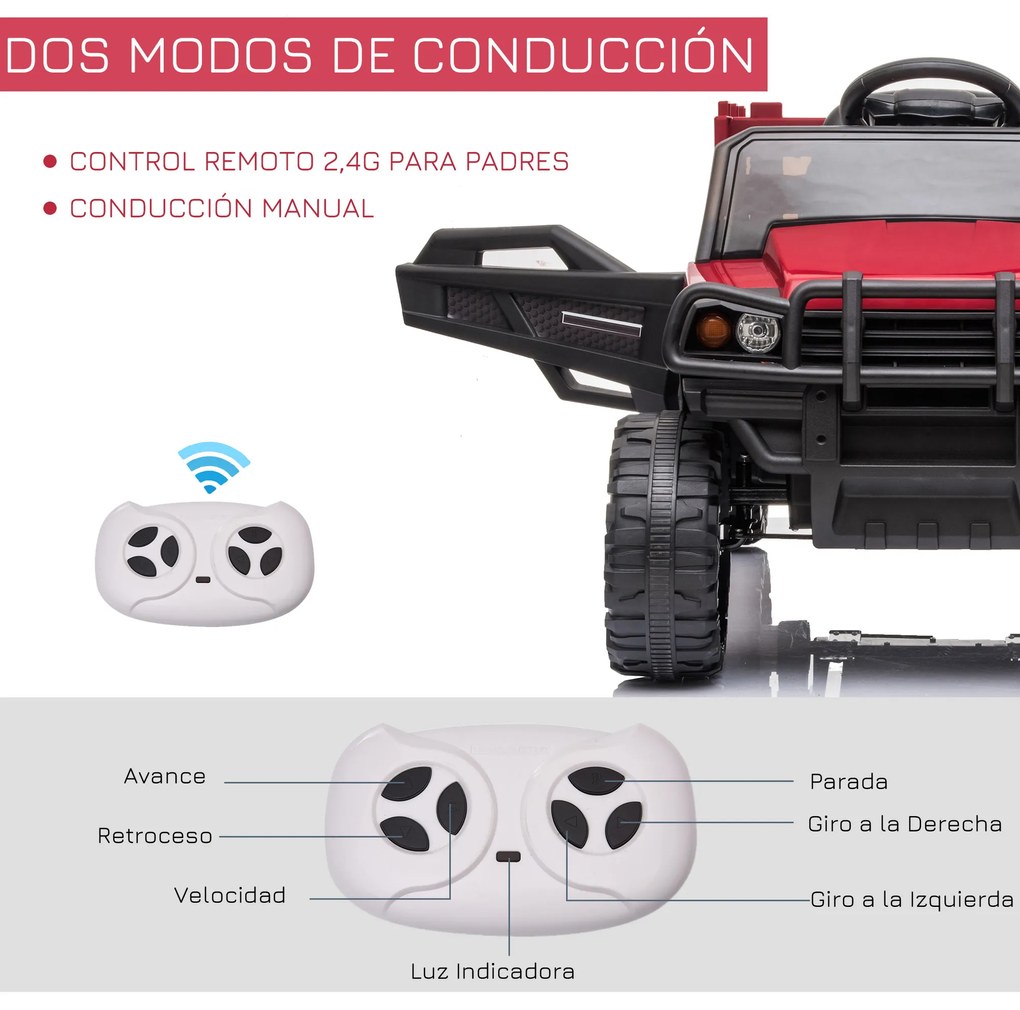 HOMCOM Carro elétrico para crianças acima de 3 anos SUV com 2 motores controle remoto Bateria recarregável de 2,4 GHz 120x67x65 cm Vermelho
