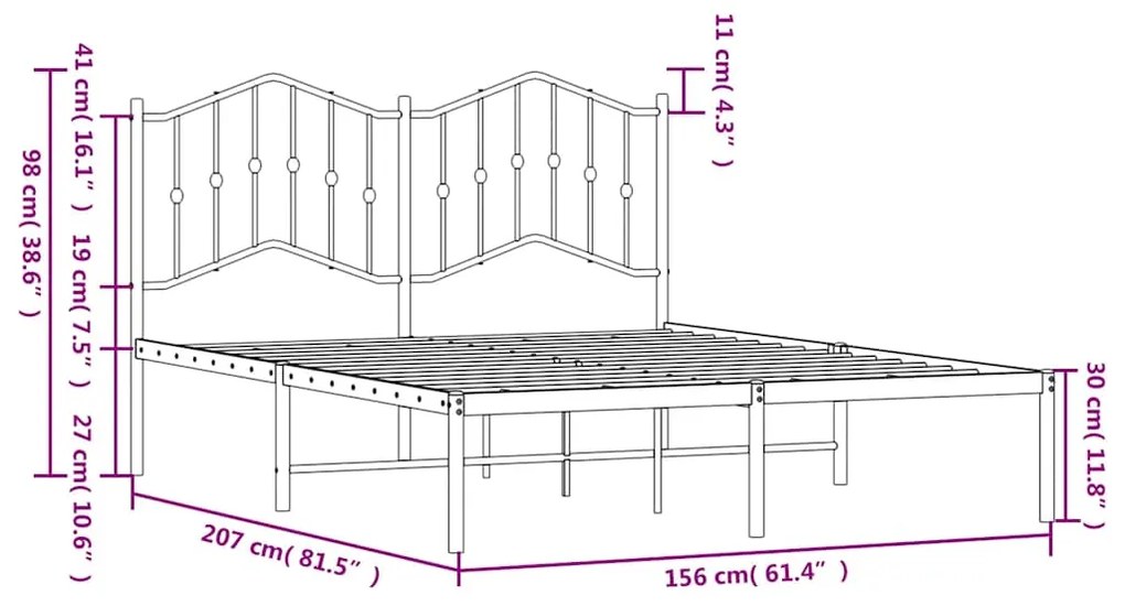 Estrutura de cama em metal com cabeceira 150x200 cm preto