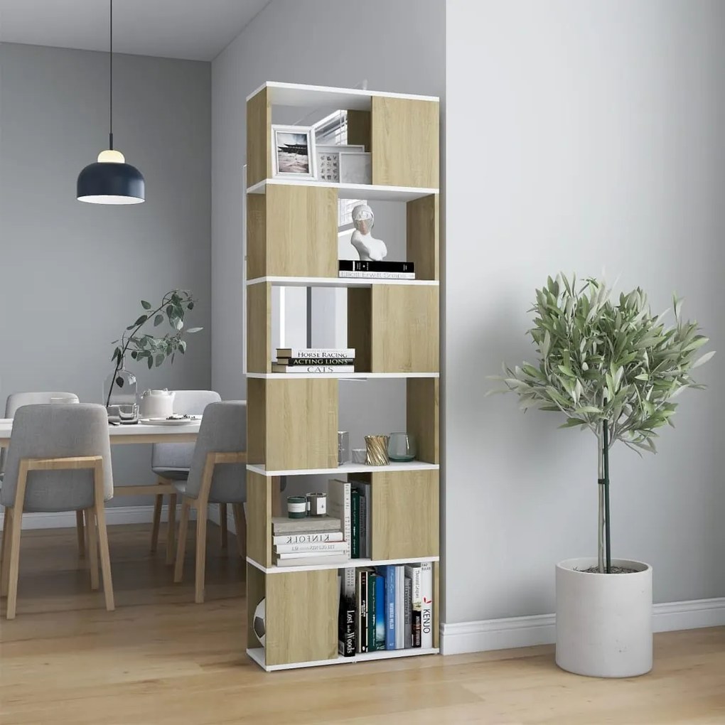 vidaXL Estante/divisória 60x24x186 cm cor branco/carvalho sonoma
