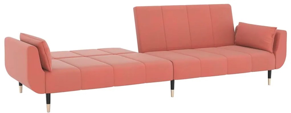 Sofá-cama 2 lugares com duas almofadas veludo rosa