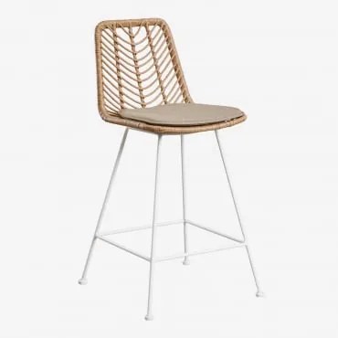 Pacote De 2 Bancos Altos Em Rattan Sintético Gouda Natural Natural & Branco & ↑65 Cm & Castanho Moka - Sklum