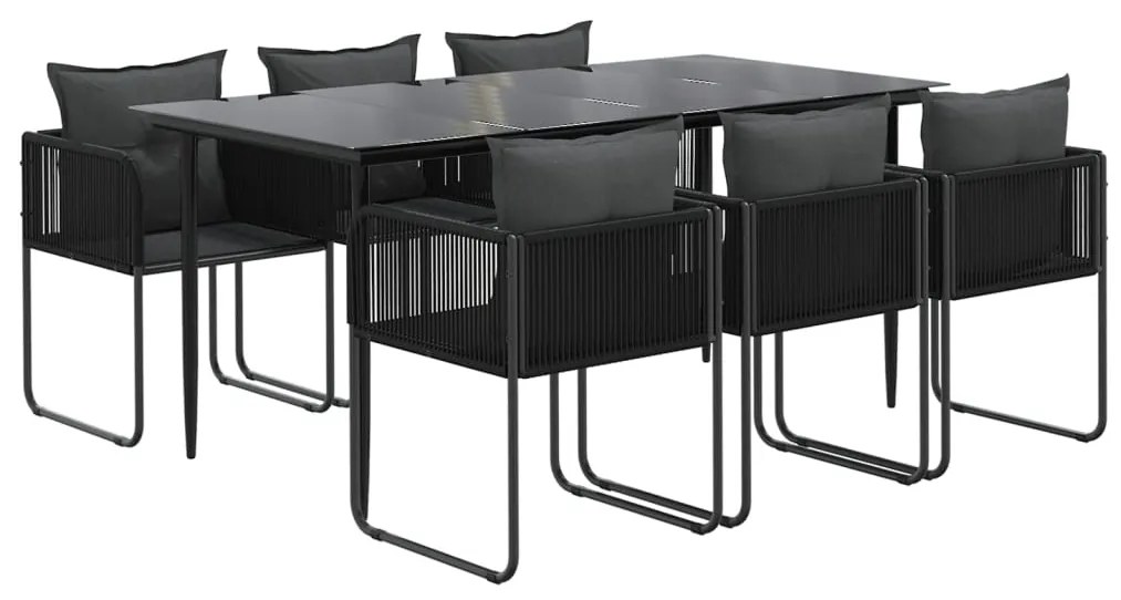 7 pcs conjunto de jantar para jardim preto