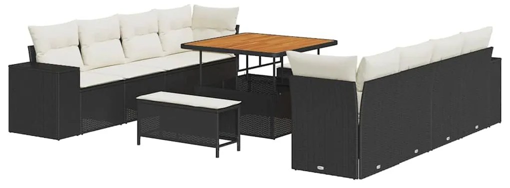 Conjunto de Sofá de Jardim de 11 Peças com Almofadas Rattan Poliéster