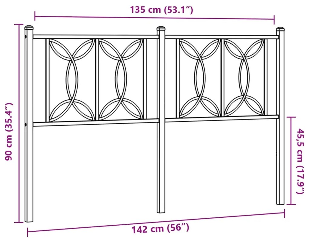 Cabeceira de cama 135 cm metal preto