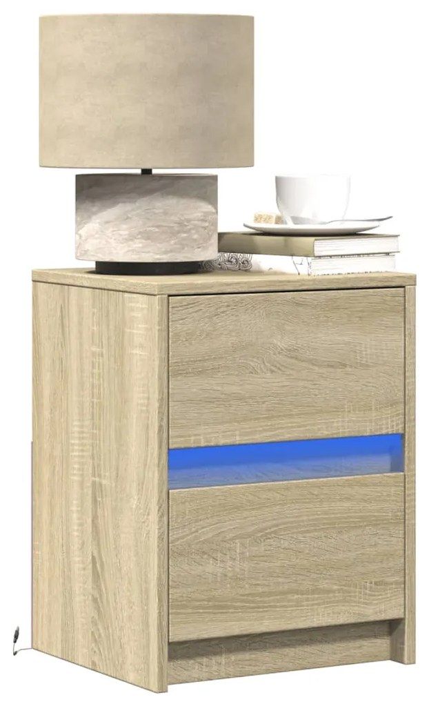 vidaXL Mesa cabeceira c/ luzes LED derivados madeira carvalho sonoma