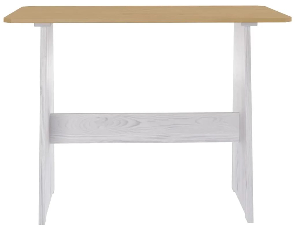 Mesa de jantar com banco REINE pinho maciço castanho mel/branco