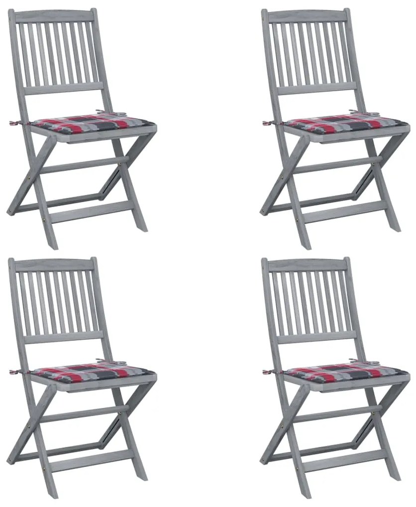 vidaXL Cadeiras exterior dobráveis c/ almofadões 4 pcs acácia maciça