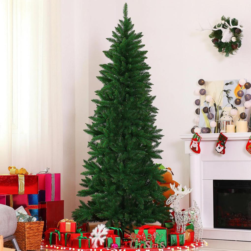 HOMCOM Árvore de Natal Artificial 210cm Ignífugo com 631 Ramos de PVC e Suporte de Metal Decoração de Natal para Interiores Fácil de Montar Verde