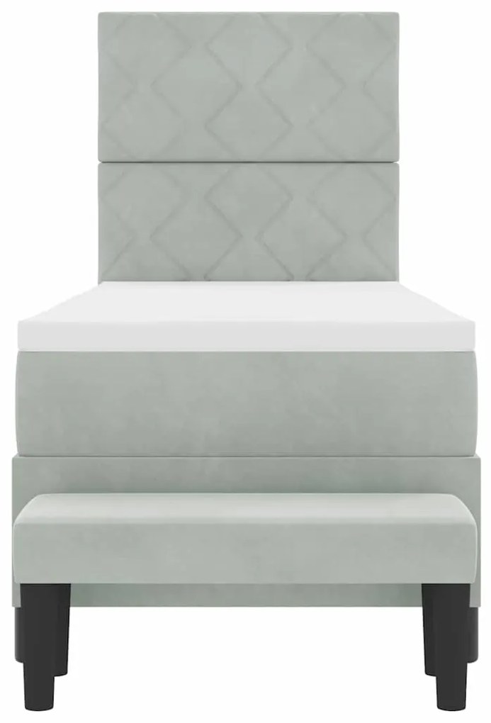 Cama Box Spring com Colchão e Banco Cinza Claro 80x200 cm Veludo