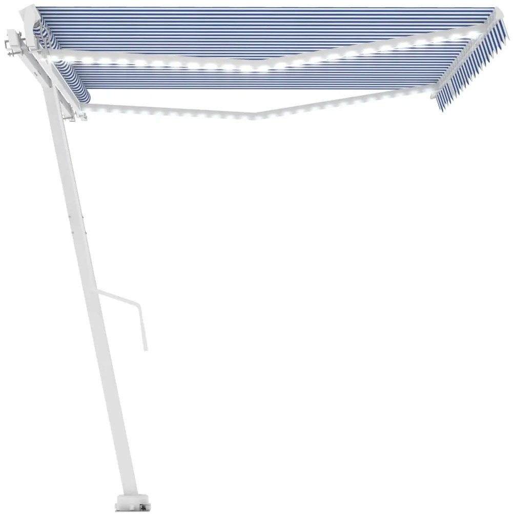 Toldo retrátil manual com LED 400x300 cm azul e branco