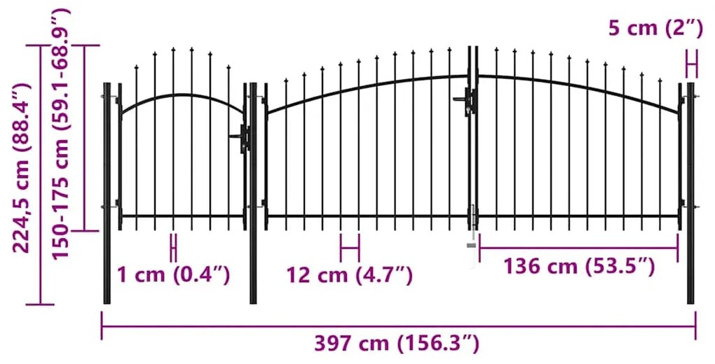 Portão de jardim 2,25x4 m aço preto