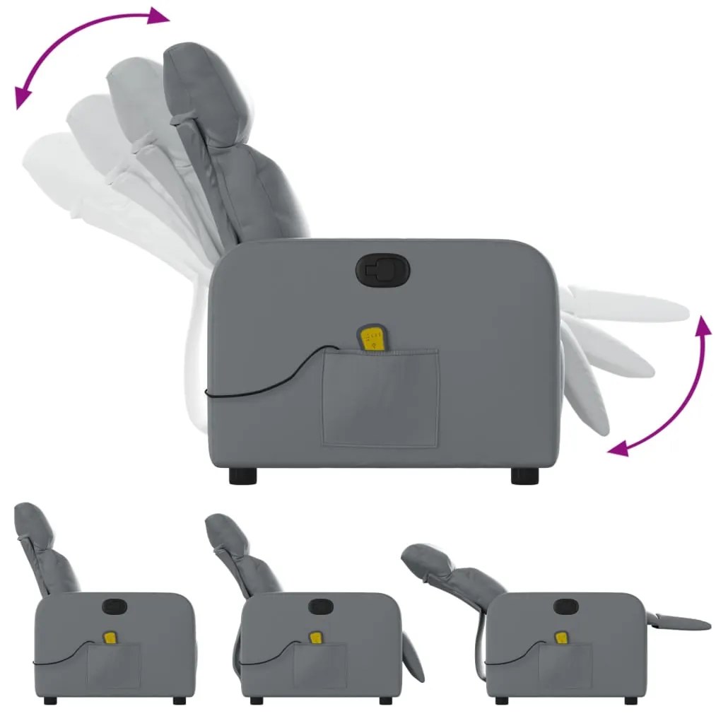Poltrona de massagens reclinável couro artificial cinzento