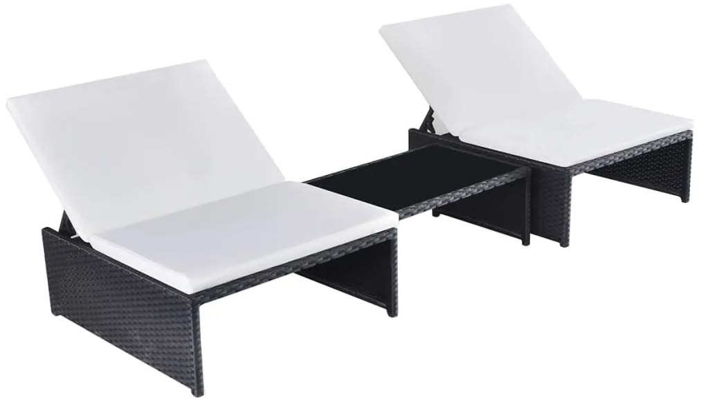 Cadeiras jardim reclináveis 2 pcs com mesa vime PE preto