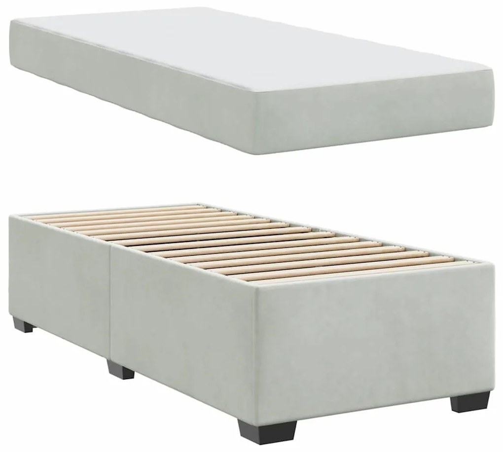 Estrutura de cama com colchão Cinzento-claro 90 x 190 cm Veludo