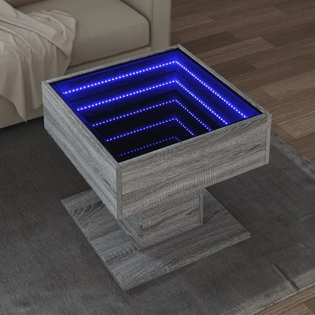 vidaXL Mesa de centro c/ LEDs 50x50x45 madeira processada