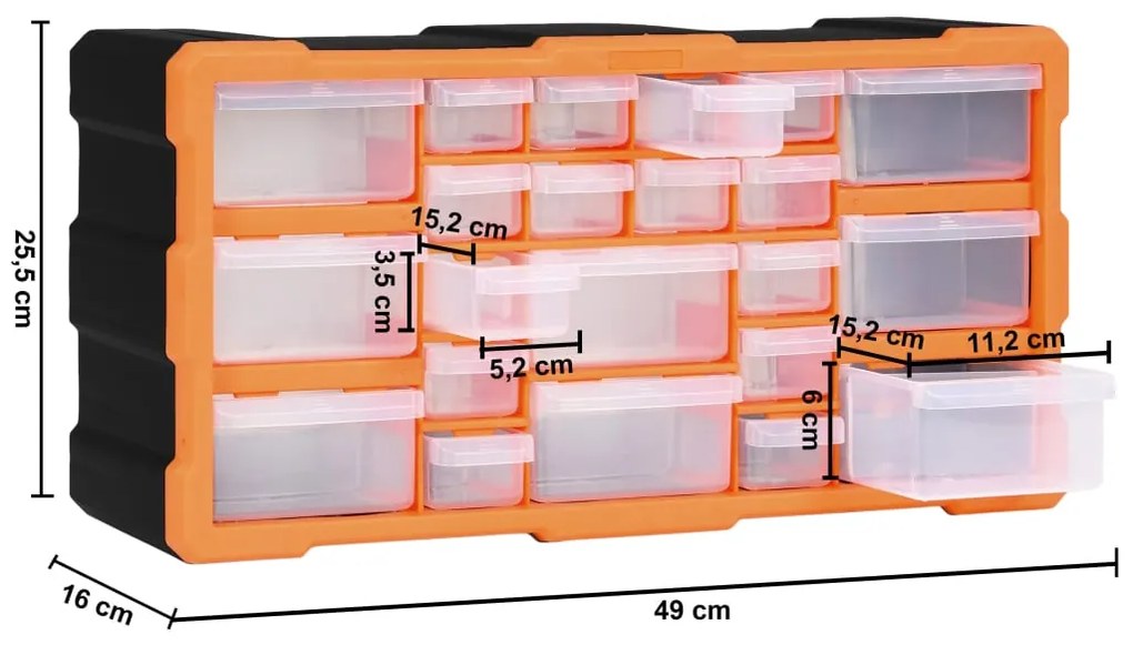 Caixa organizadora com 22 gavetas 49x16x25,5 cm