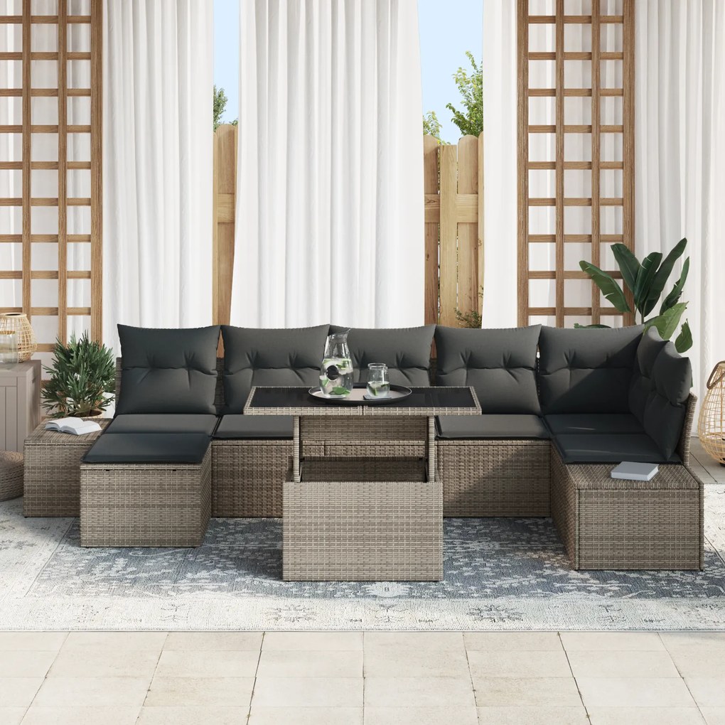 Conjunto de Sofá de Jardim com 8 Peças e Almofadas Cinza em Rattan Sin