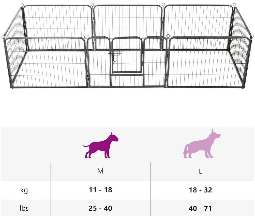 Parque para cães 8 painéis aço 60x80 cm preto