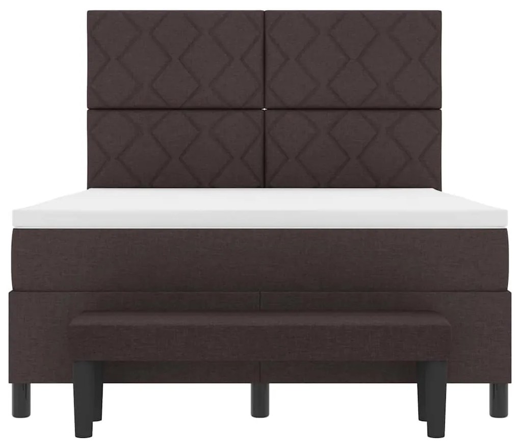 Cama Box com Colchão e Banco Marron Escuro 140x190 cm Tecido