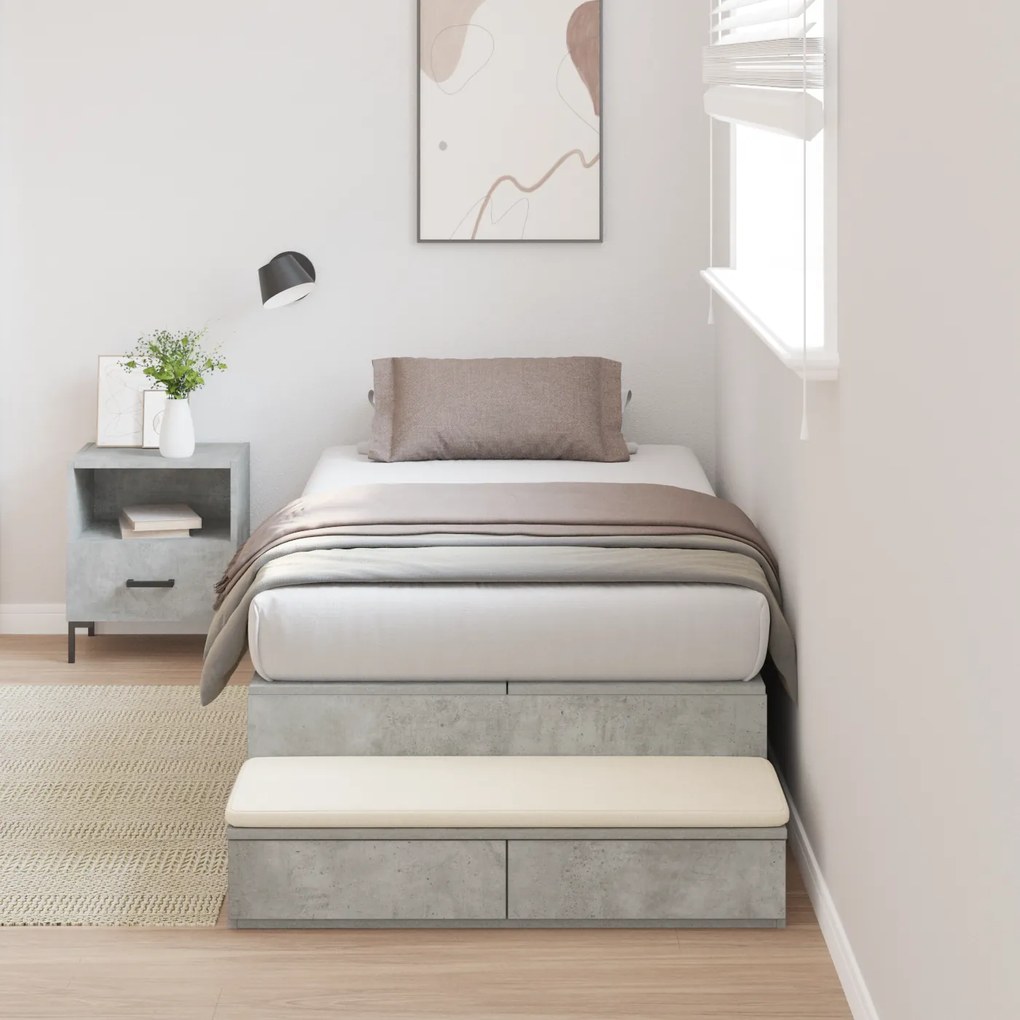 Cama de Armazenamento Cinza Concreto 90x200 cm