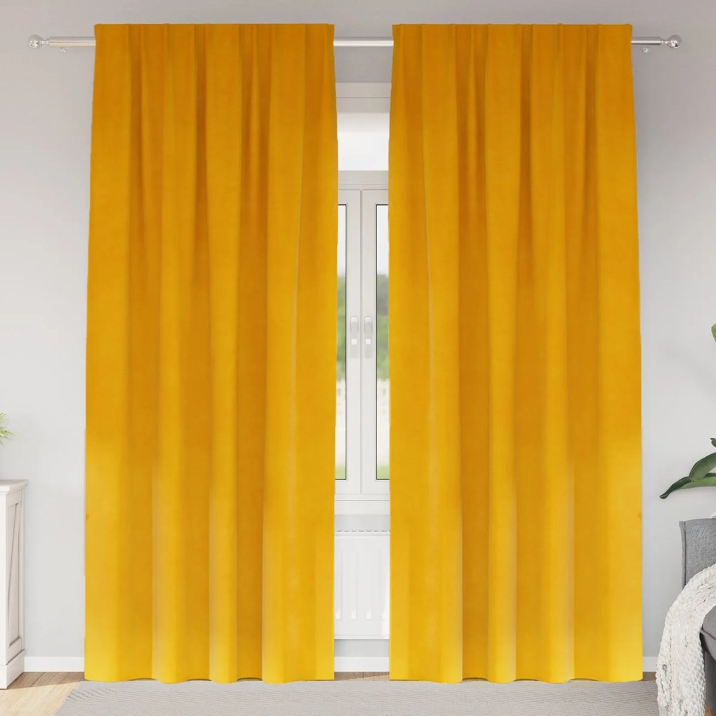 Cortinas Blackout vidaXL com fita superior 2 pcs Amarelo Mostarda Velu