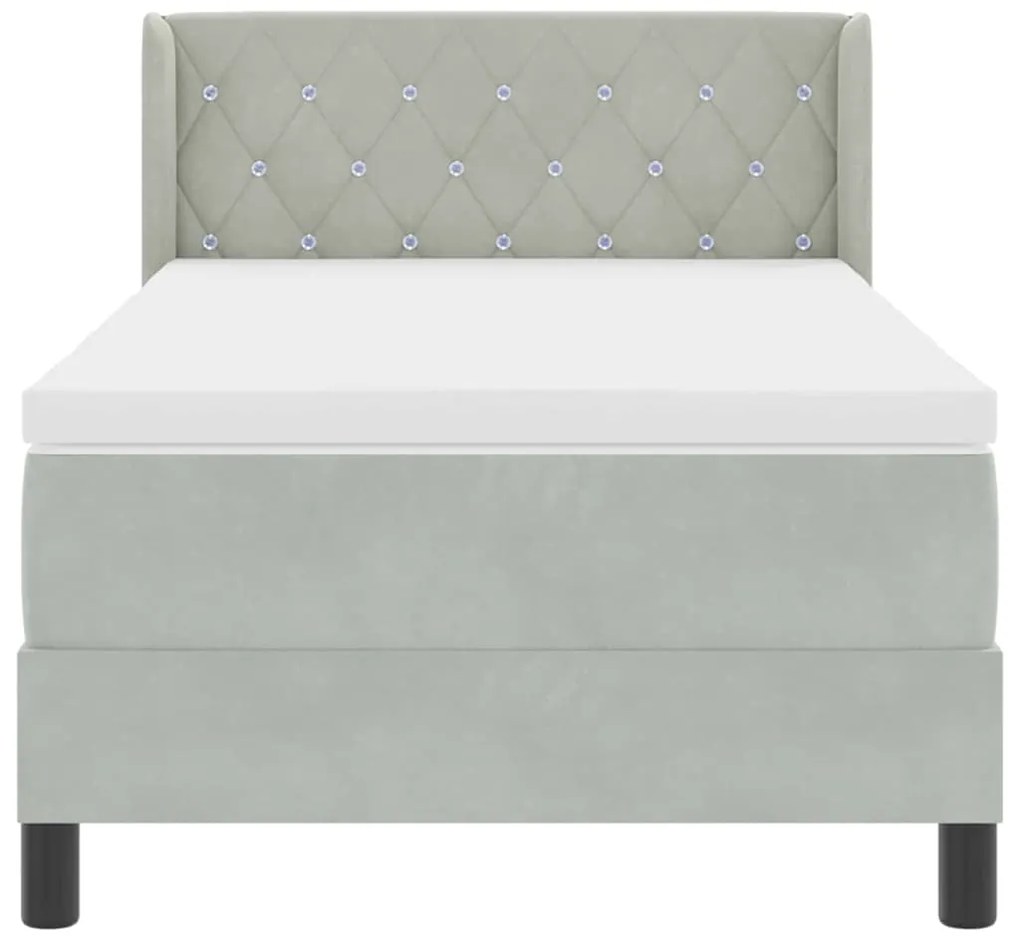 Cama Box Spring com Colchão Cinza Claro 90x200 cm Veludo