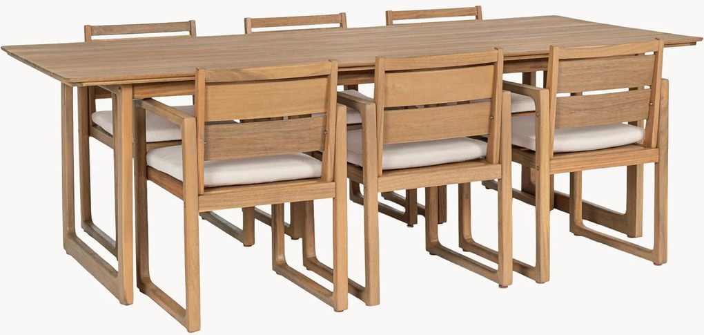 Conjunto de jantar de jardim em madeira de acácia Adrian, conjunto de 7