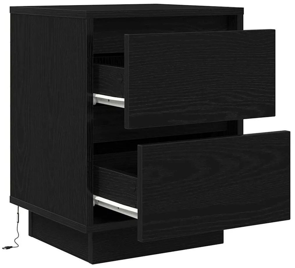 Mesas cabeceira c/ luzes LED 2 pcs 38x34x50 cm preto