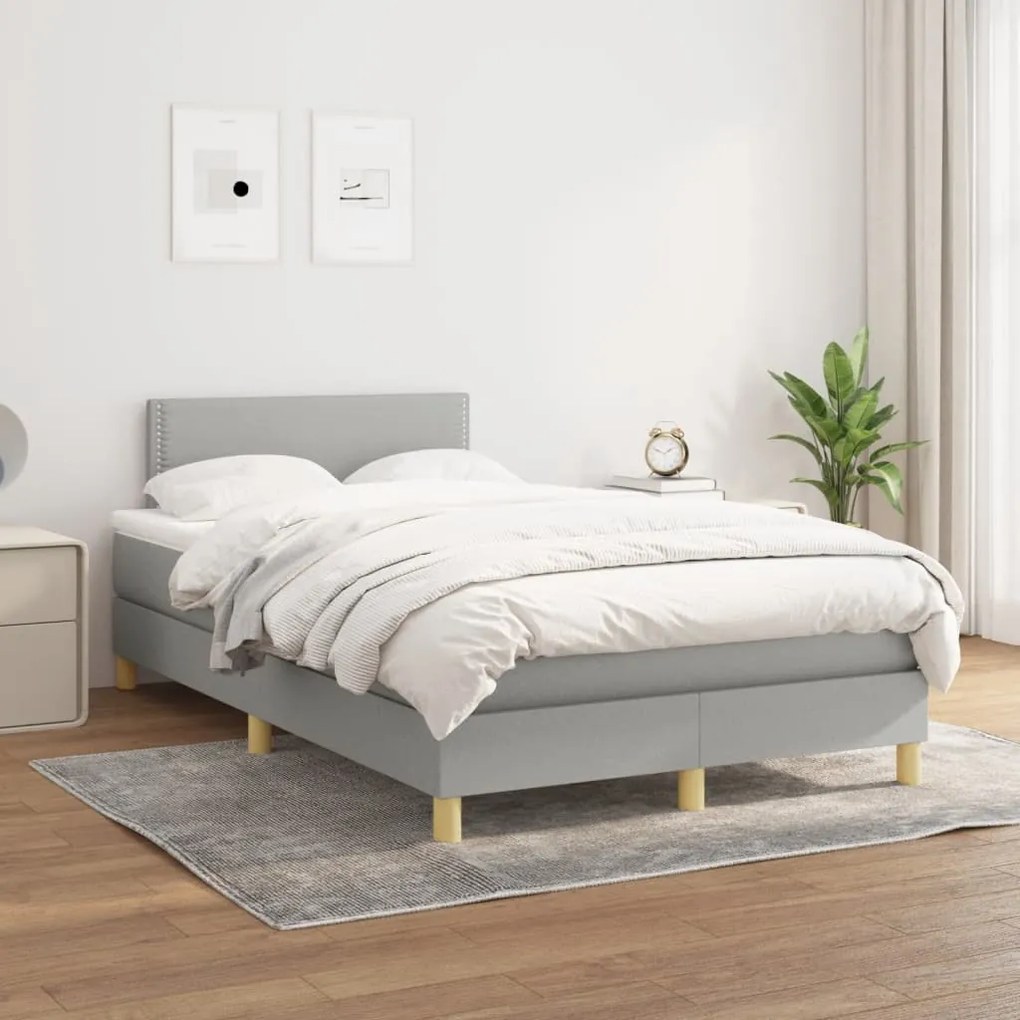 Cama boxspring com colchão 120x190 cm tecido cinzento-claro