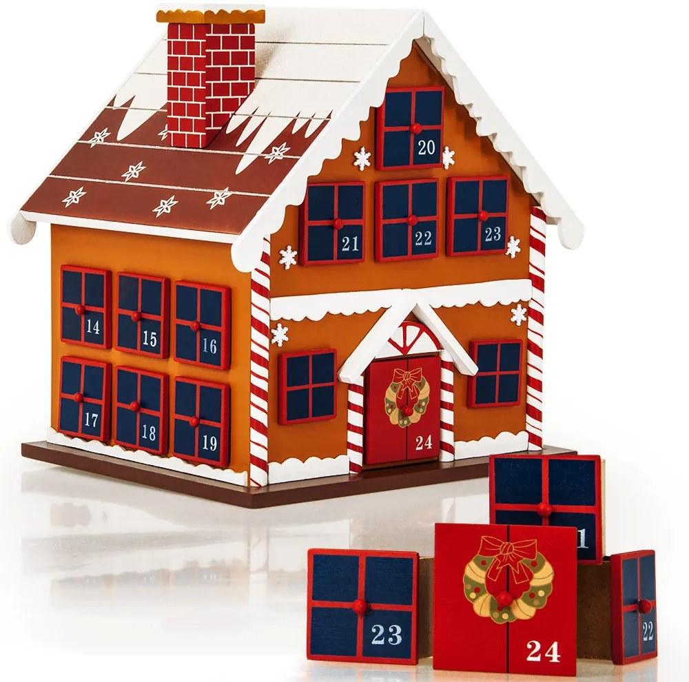 Calendário do Advento Casinha de Inverno em MDF 29 x 21 x 32 cm Multicolorido