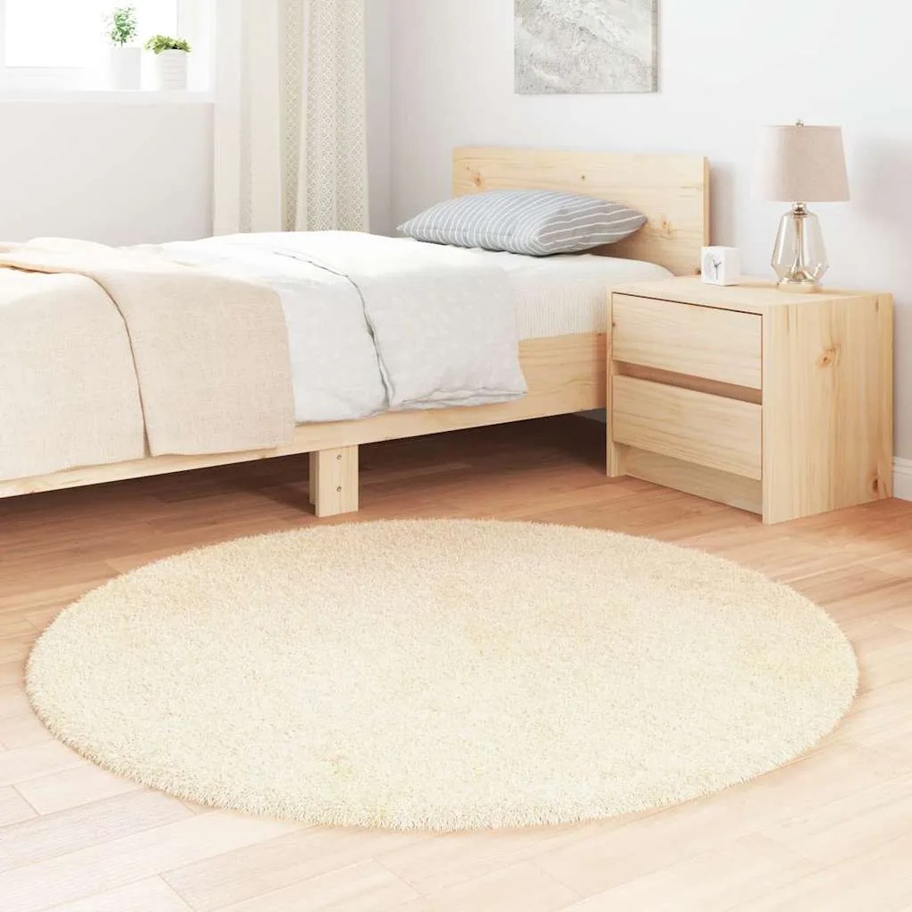 Tapete shaggy de pelo alto NAVARRA 120x120 cm poliéster creme