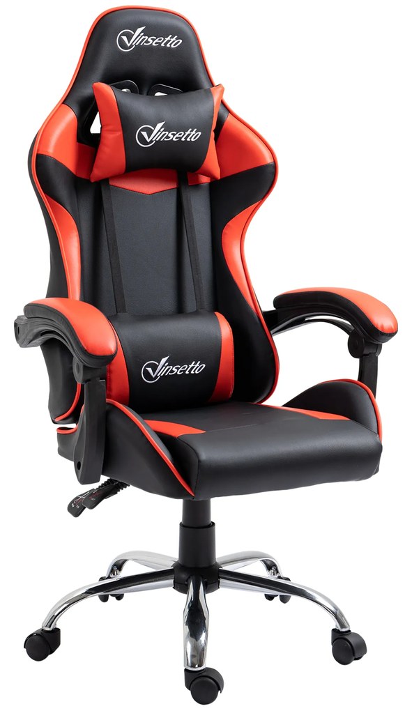 Vinsetto Cadeira Gaming Ergonômica Cadeira para Videojogos Reclinável com Altura Regulável Apoio 63x67x119-127cm Vermelho e Preto | Aosom Portugal