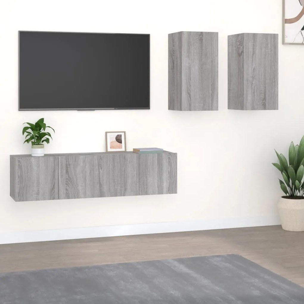 vidaXL Conjunto móveis de TV 4 pcs madeira processada sonoma cinza