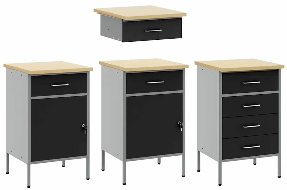 Conjunto de Mesa e Armário de Trabalho VidaXL 4 Peças Preto em Madeira