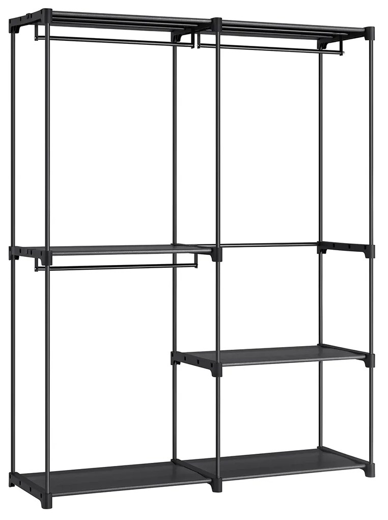 Roupeiro portátil com 3 varas e prateleiras | SONGMICS | 43 x 138 x 182 cm | preto | RYG025B02.