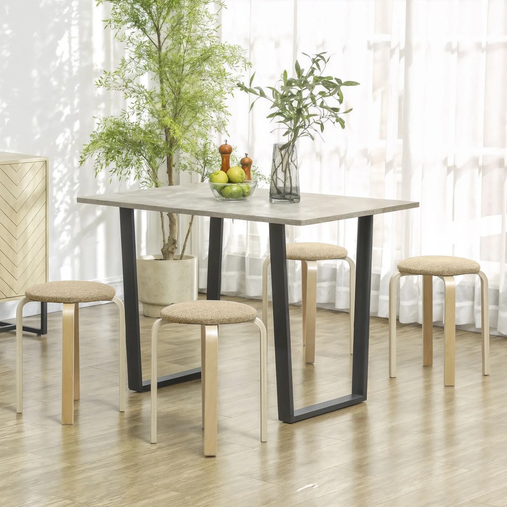 Conjunto de 4 Bancos Empilháveis Redondos (MESA NÃO INCLUIDA) Bancos Baixos de Cozinha com Assento Acolchoado Ø40x45 cm Caqui e Madeira