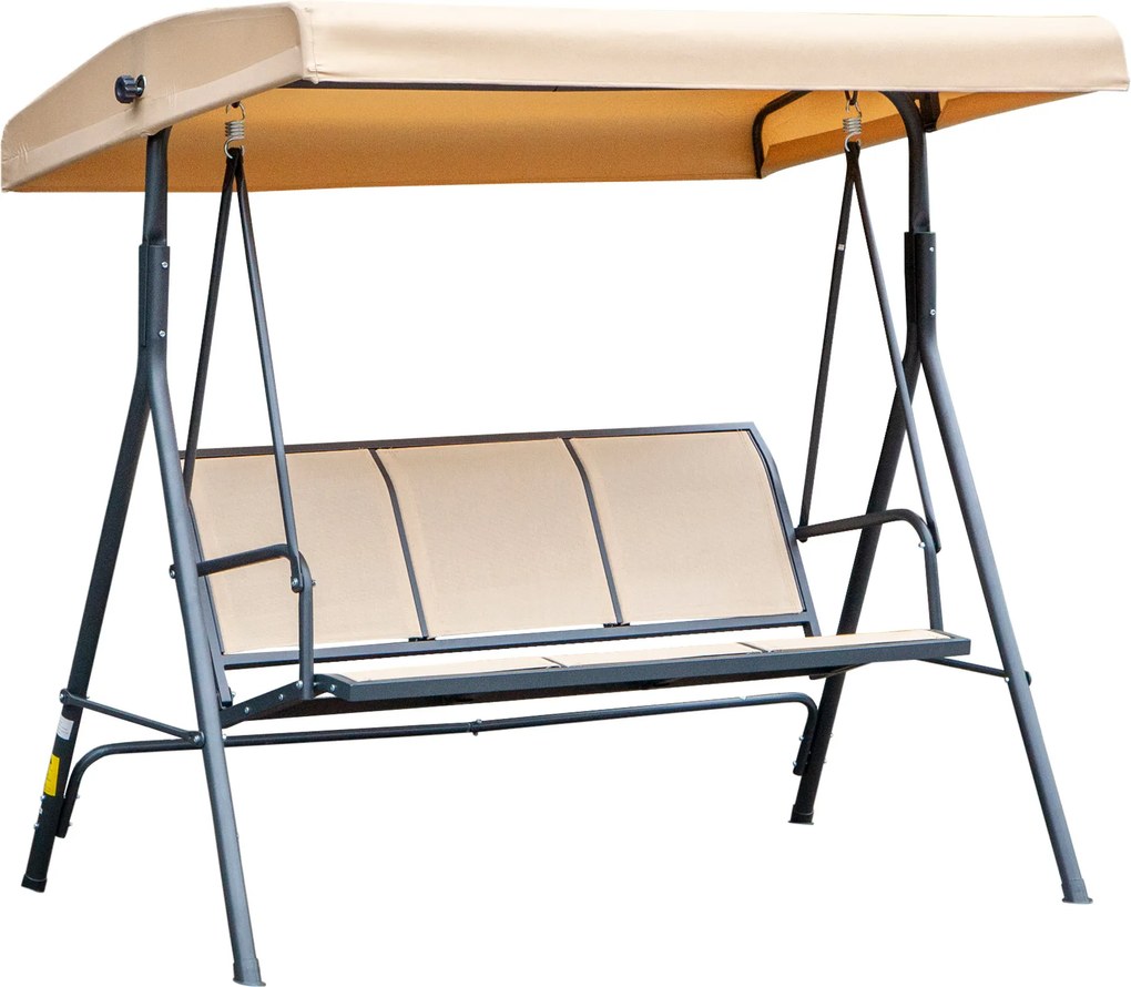 Outsunny Baloiço de Jardim Exterior de 3 Lugares com Toldo Reclinável Assento Respirável e Estrutura de Aço 175x118x159 cm Bege | Aosom Portugal