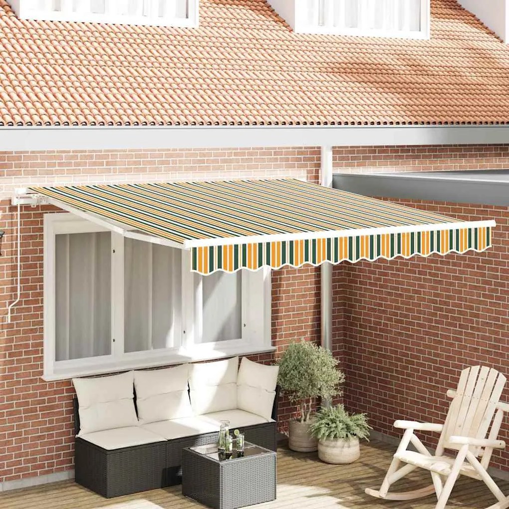 vidaXL Toldo Retrátil Manual Verde e Amarelo 300 x 250 cm