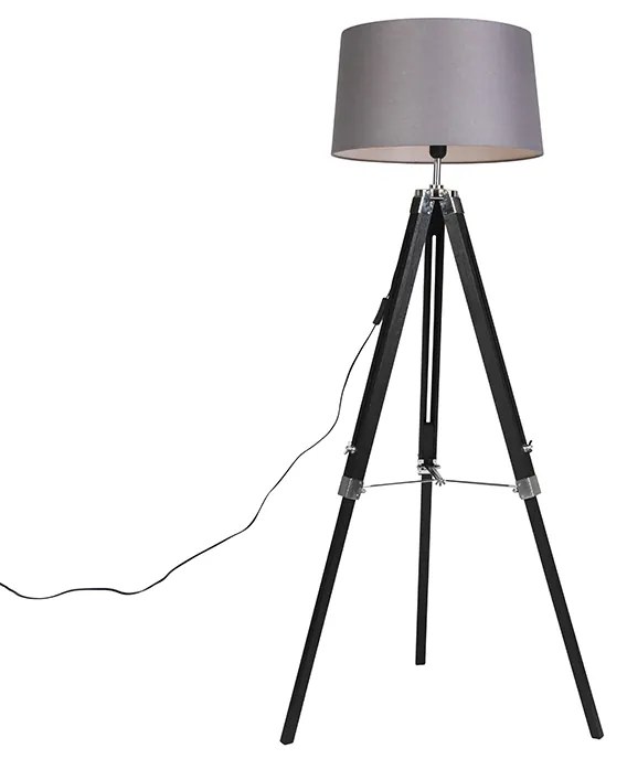 Candeeiro de pé tripé preto com abajur 45cm linho cinzento escuro Industrial,Retro