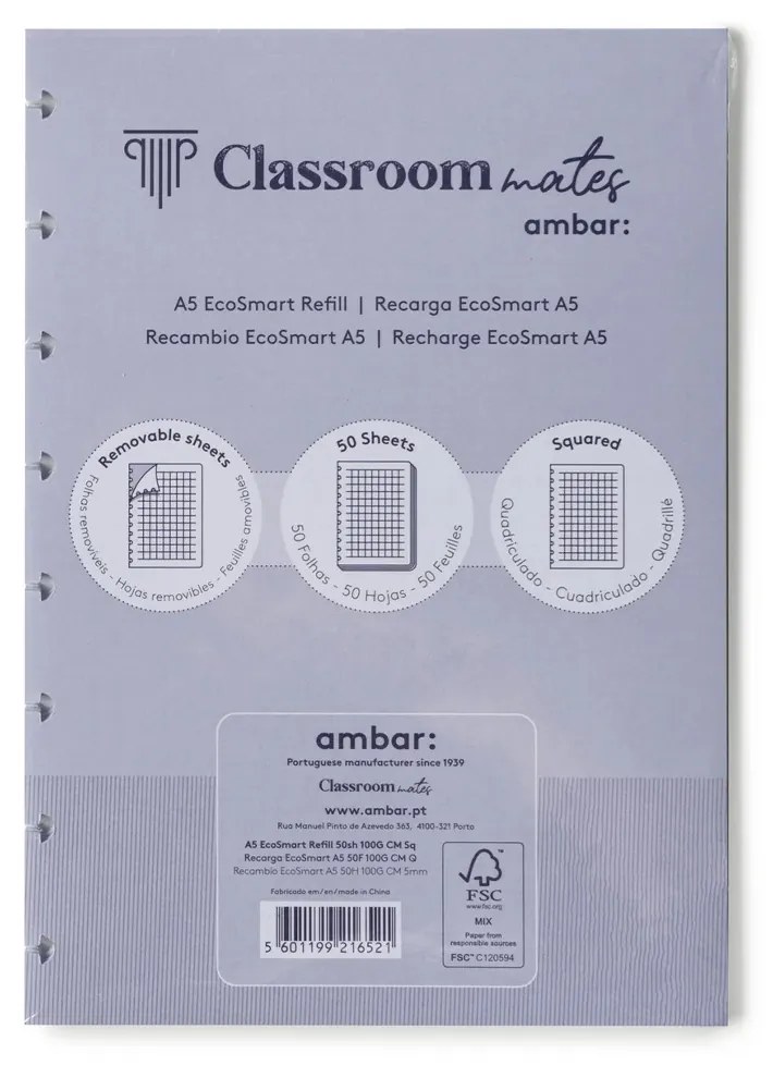 Recarga Caderno Inteligente Ecosmart 100gr A5 50 Folhas Quadriculado