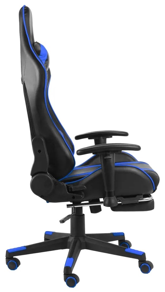 Cadeira de gaming giratória com apoio de pés PVC azul