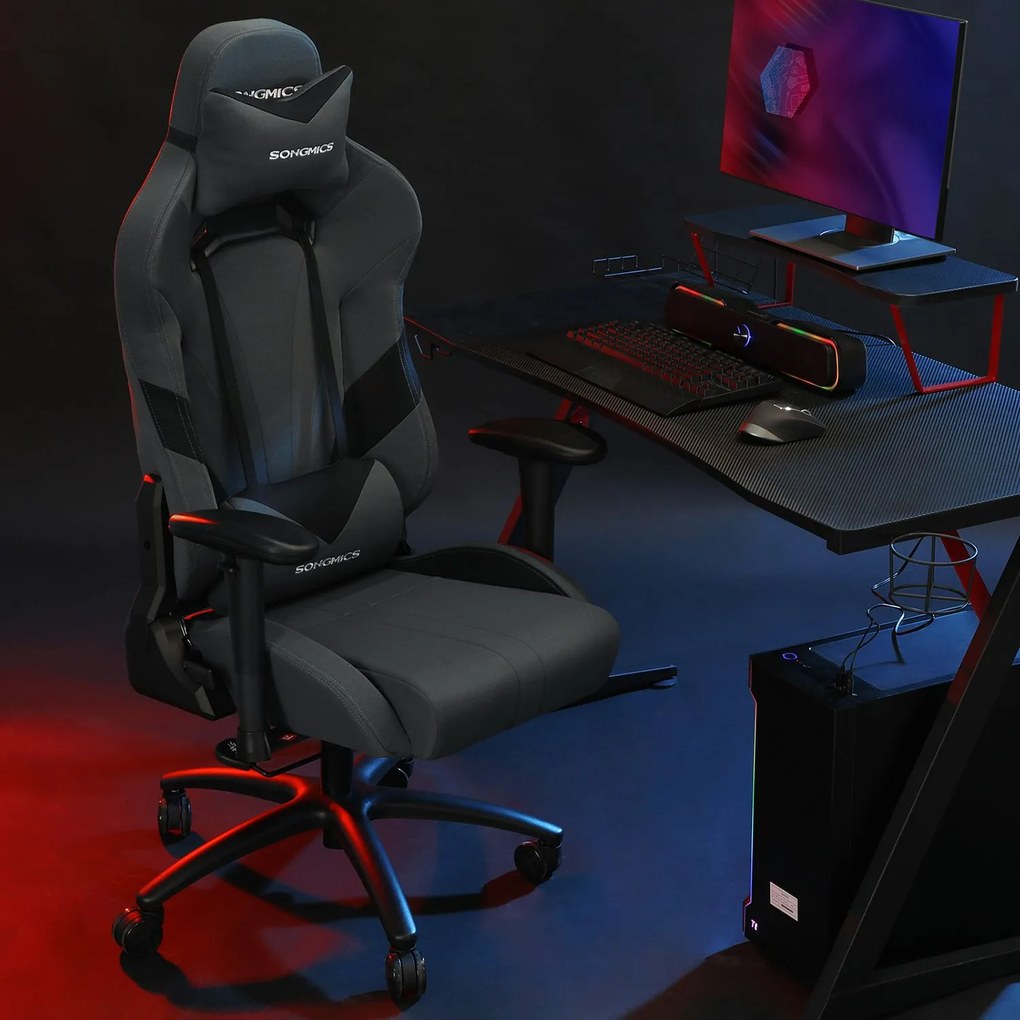 Cadeira gaming com almofada lombar Cinzento-preto