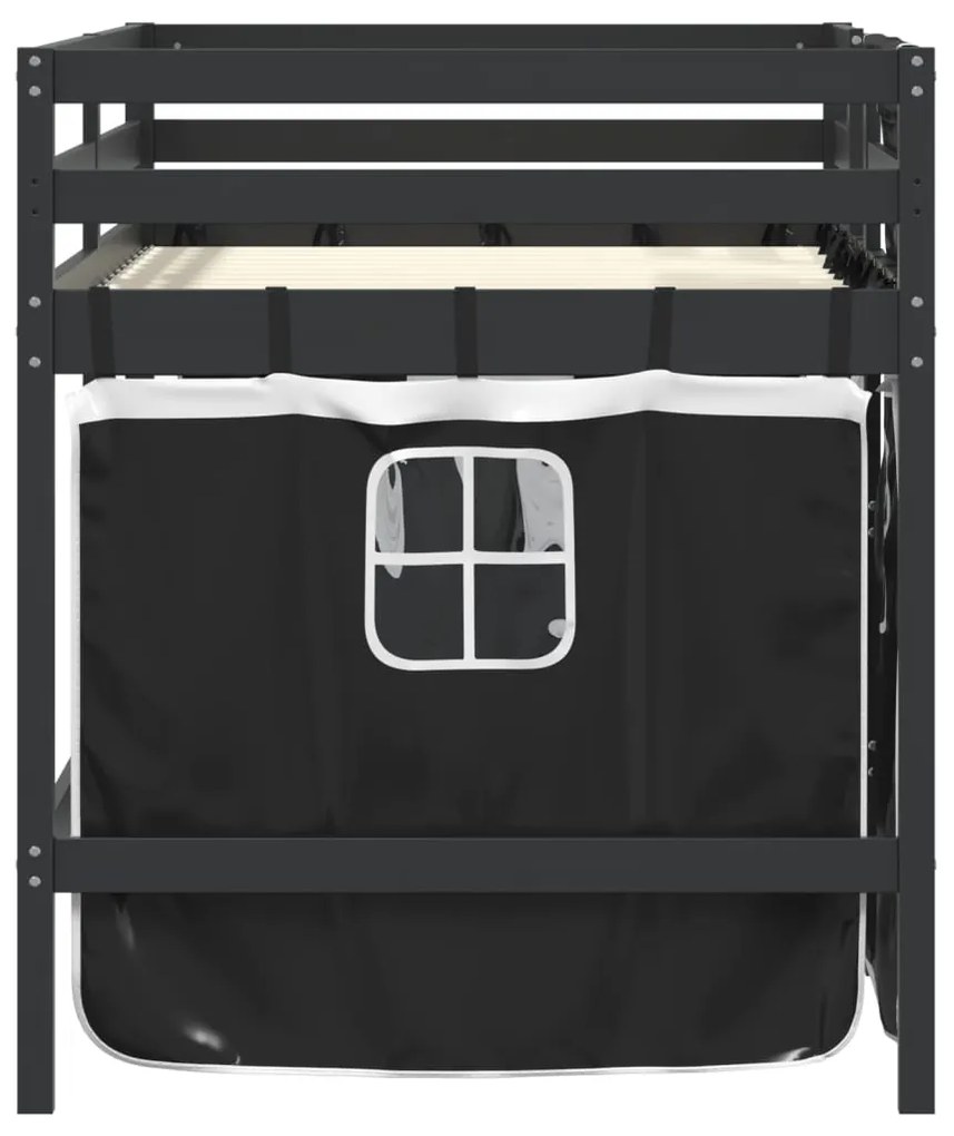 Cama alta criança c/ cortina 90x190cm pinho maciço branco/preto