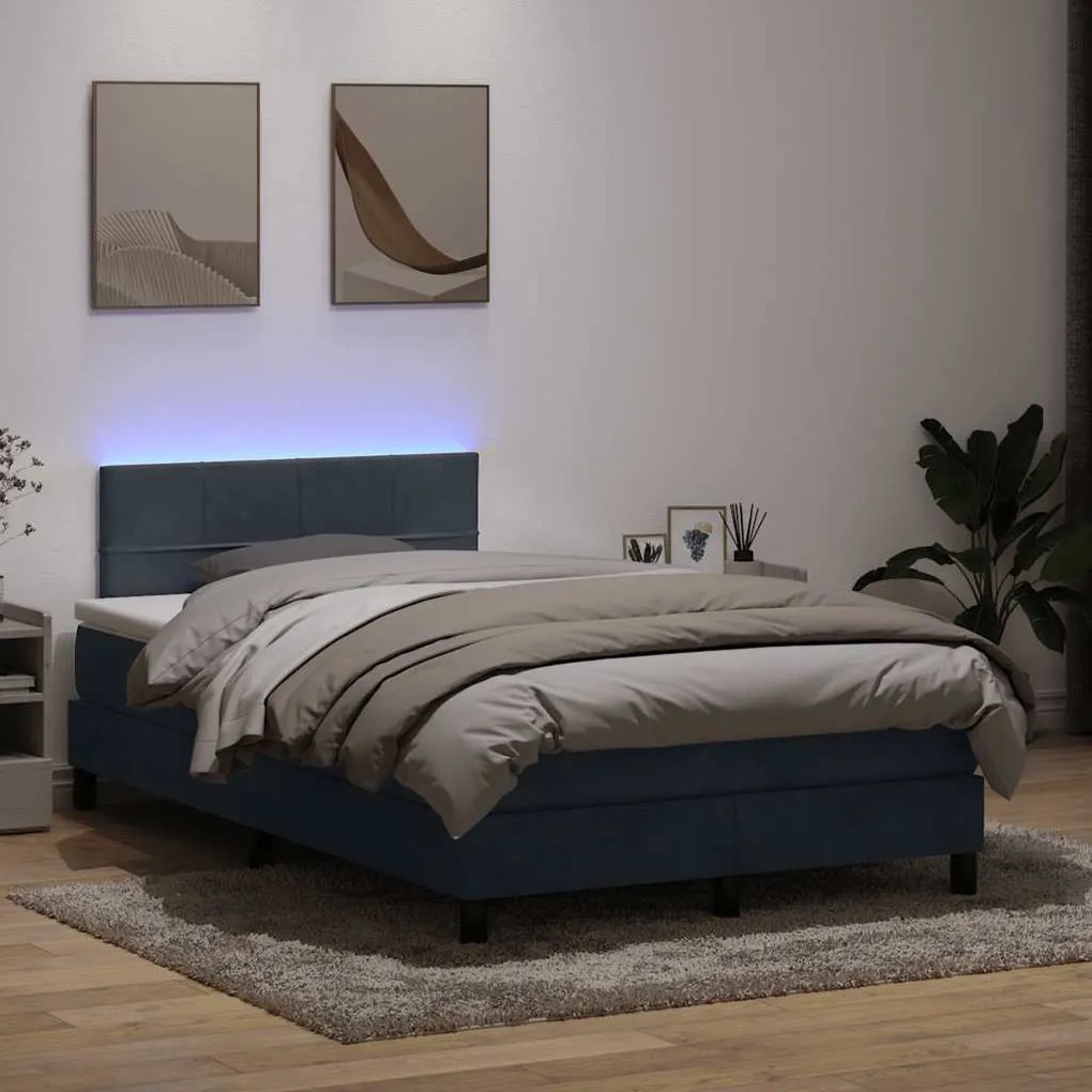 vidaXL Cama box spring c/ colchão e LED 120x210 cm veludo cinzento-escuro