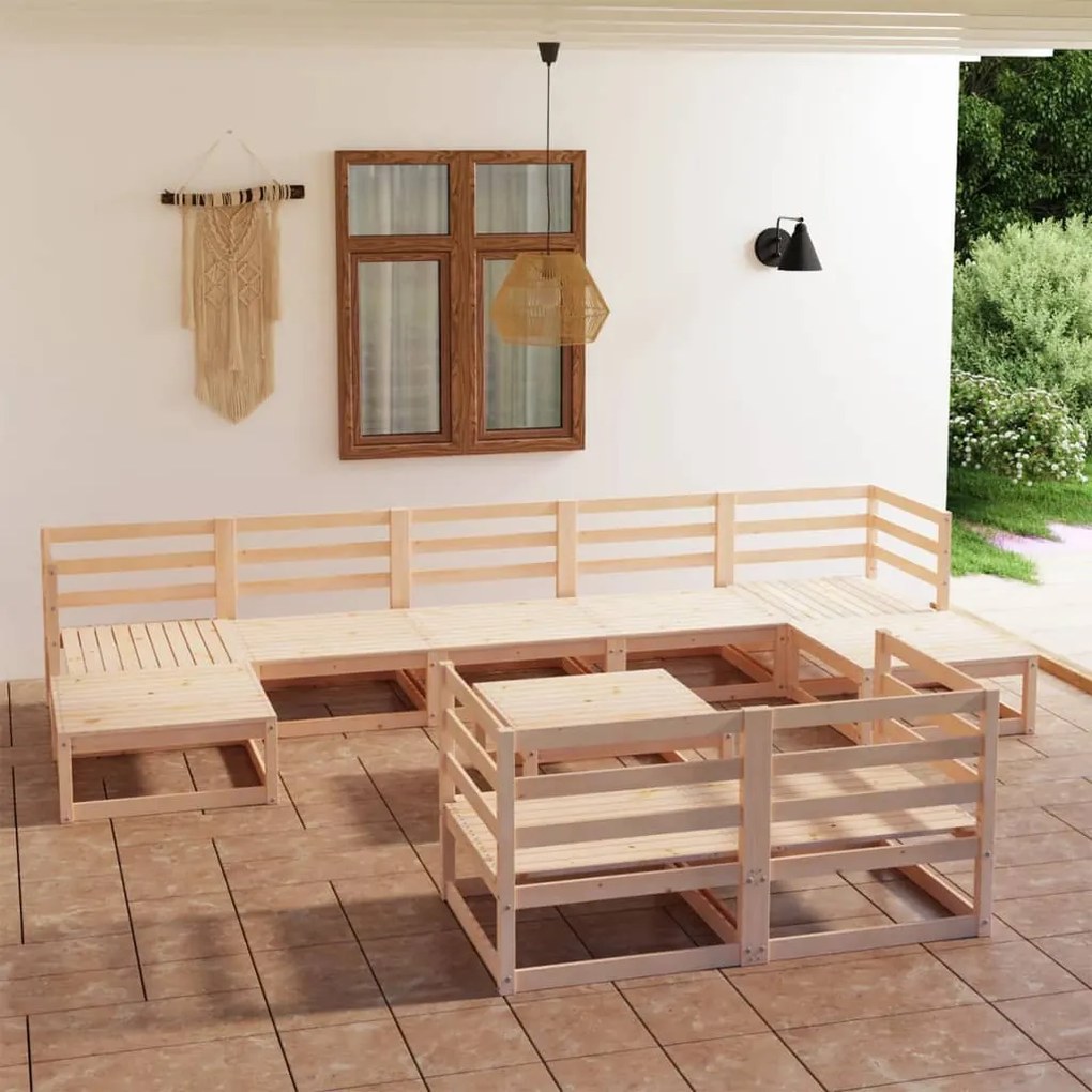 10 pcs conjunto lounge de jardim pinho maciço
