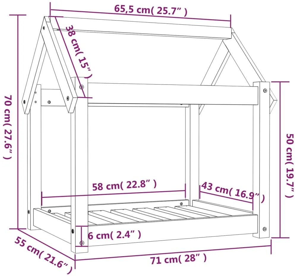 Cama para cães 71x55x70 cm pinho maciço castanho mel