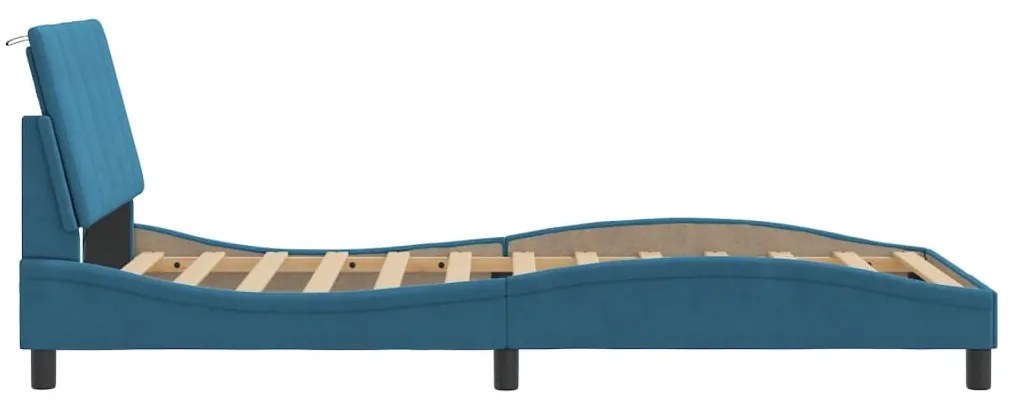 Estrutura de cama c/ luzes LED 100x200 cm veludo azul