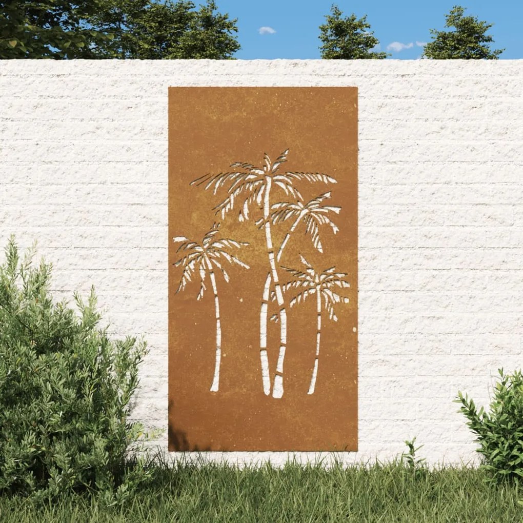 Decoração p/ muro de jardim 105x55cm aço corten design palmeira