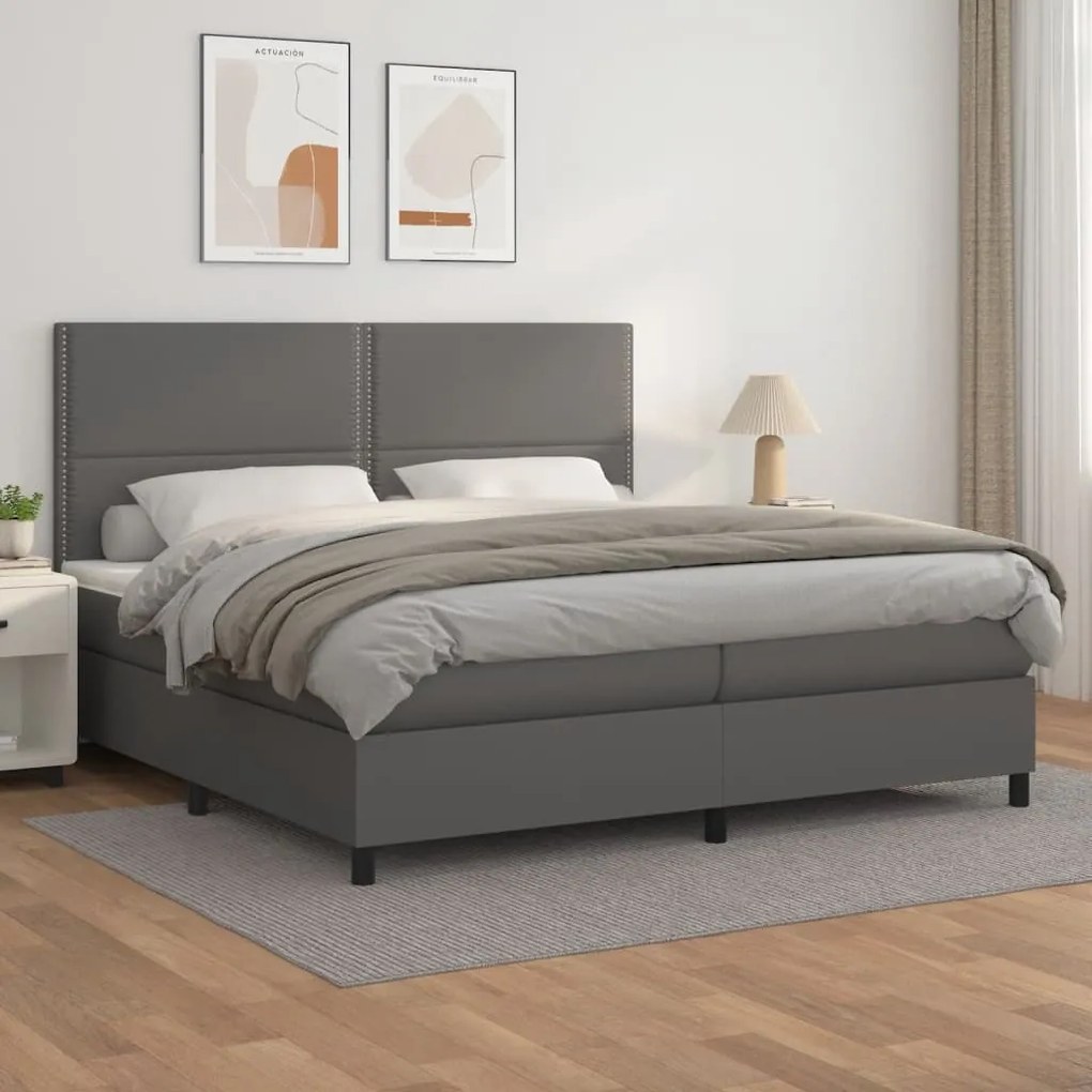 vidaXL Cama com molas/colchão 200x200 cm couro artificial cinzento